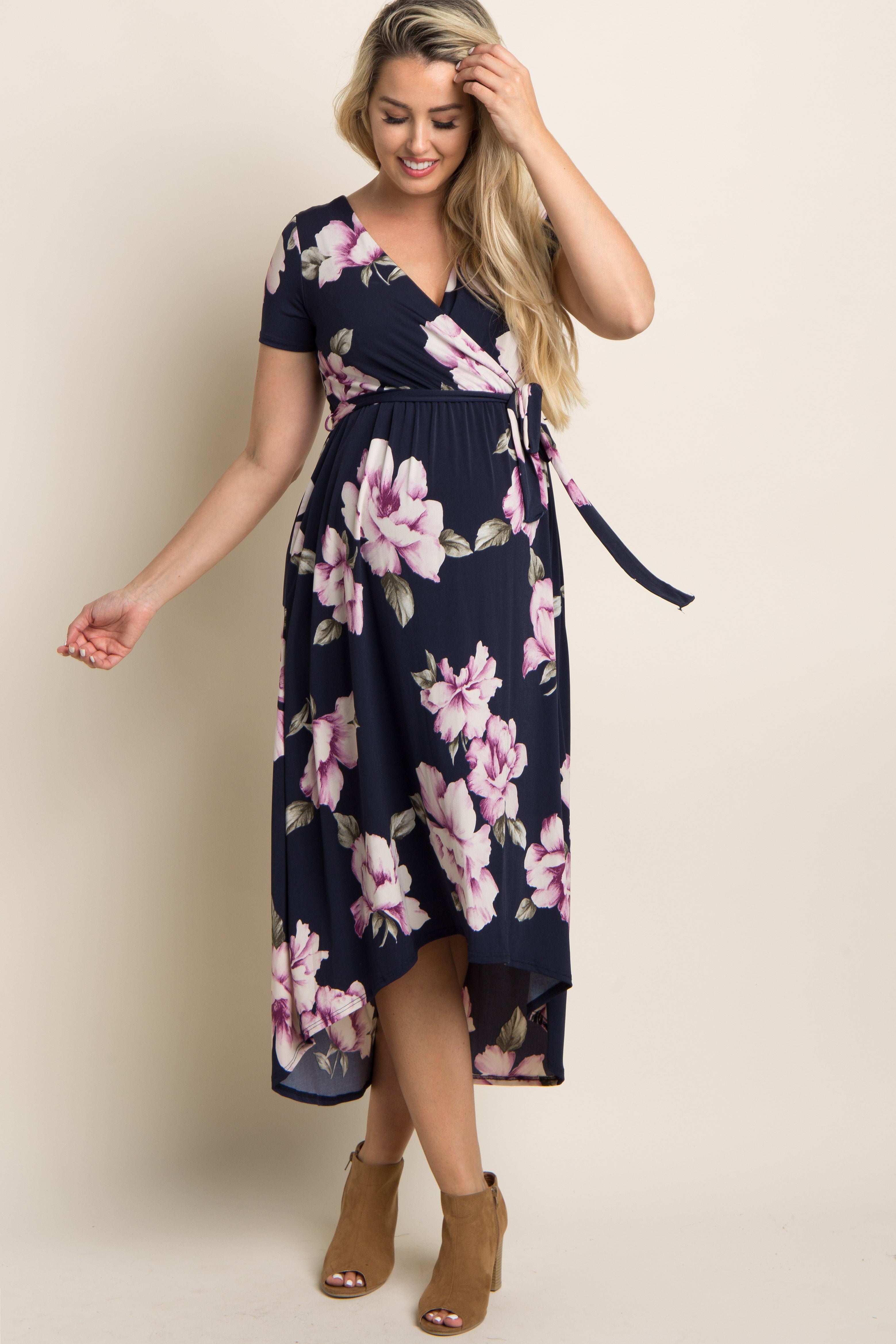 Blue Floral Hi-Low Maternity Wrap Dress – PinkBlush