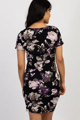 Black Floral Print Fitted Maternity Dress