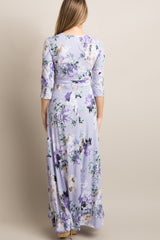 PinkBlush Lavender Abstract Floral Sash Tie Maternity/Nursing Maxi Dress