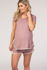PinkBlush Mauve Crochet Trim Maternity Short Pajama Set