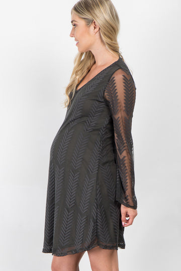 PinkBlush Dusty Olive Chevron Mesh Overlay Maternity Dress