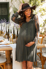 PinkBlush Dusty Olive Chevron Mesh Overlay Maternity Dress