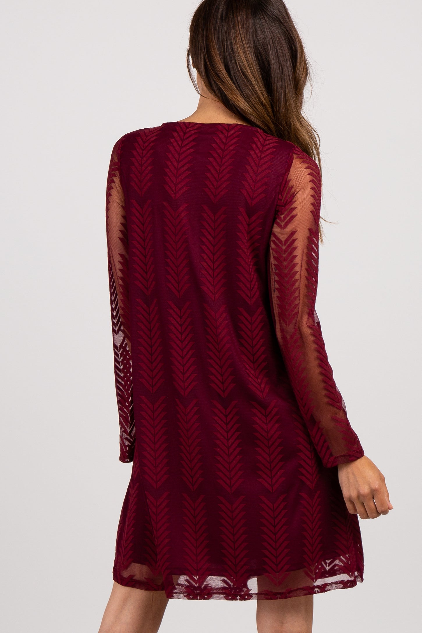 burgundy chevron dress Burgundy Chevron Mesh Contrast Dress