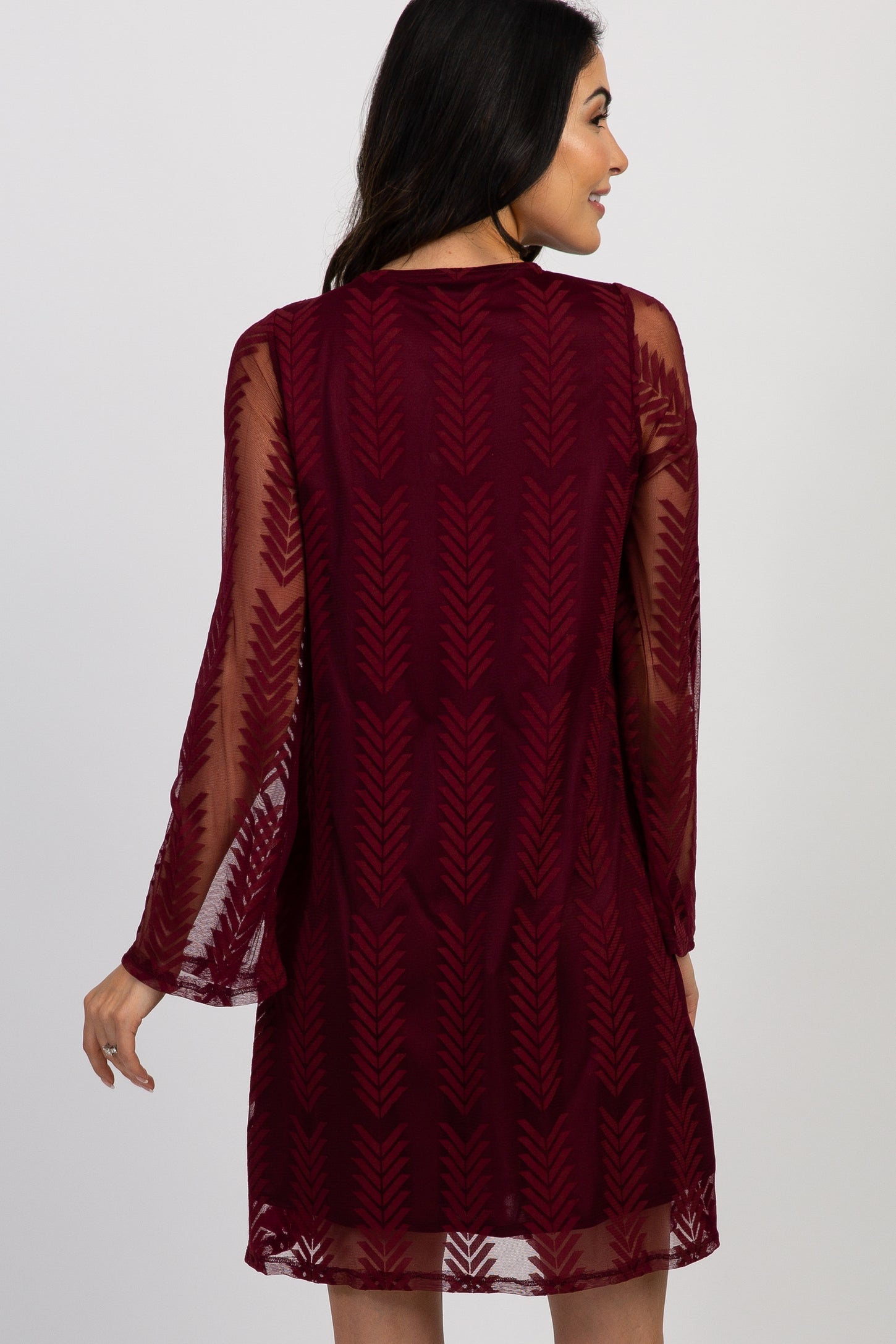 burgundy chevron dress PinkBlush Burgundy Chevron Mesh Overlay Dress