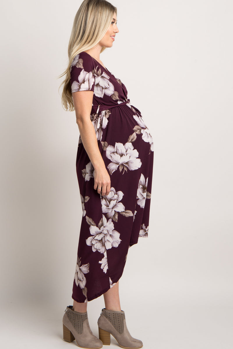 Plum Floral Hi-Low Maternity Wrap Dress – PinkBlush