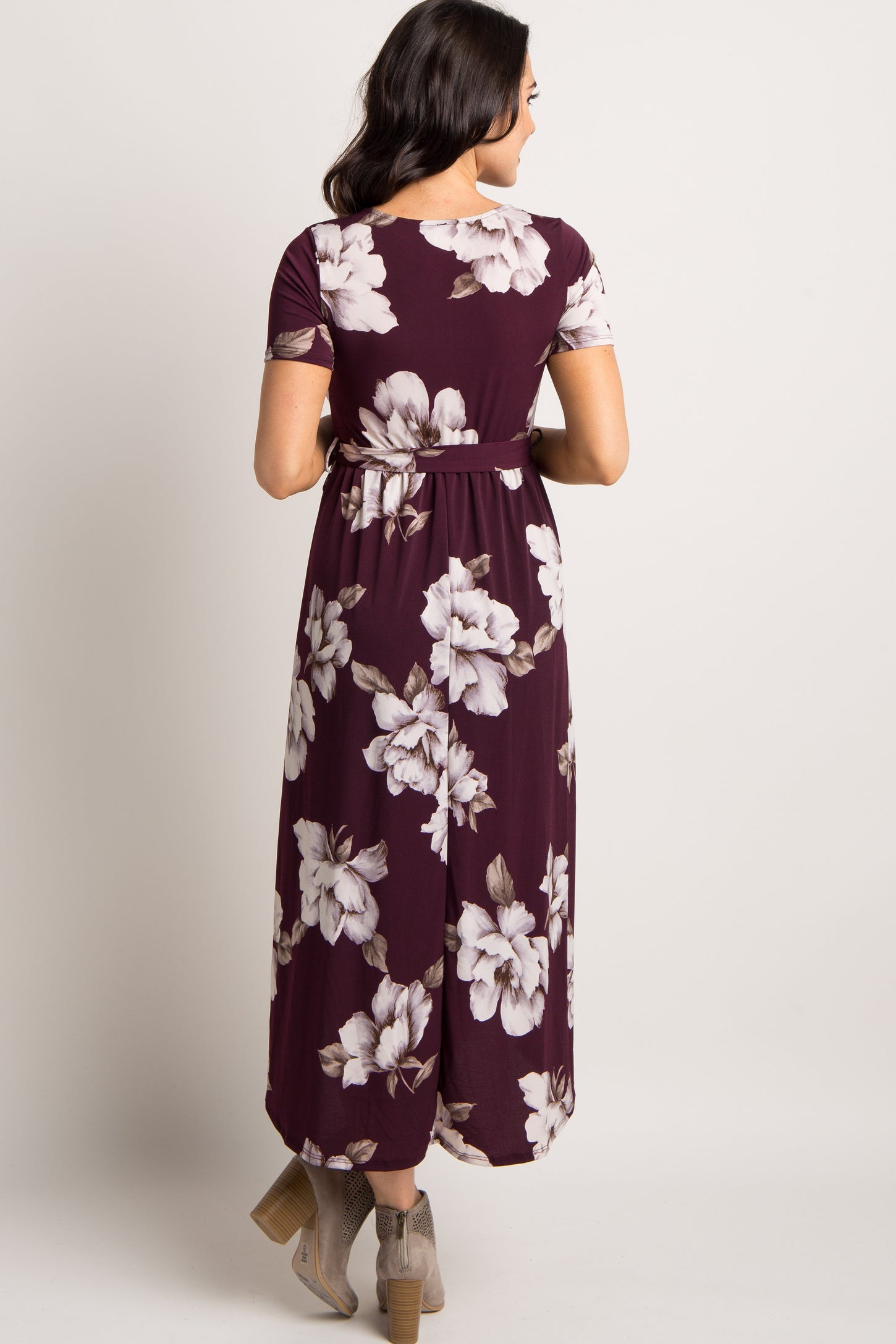 Plum Floral Hi-Low Wrap Dress
