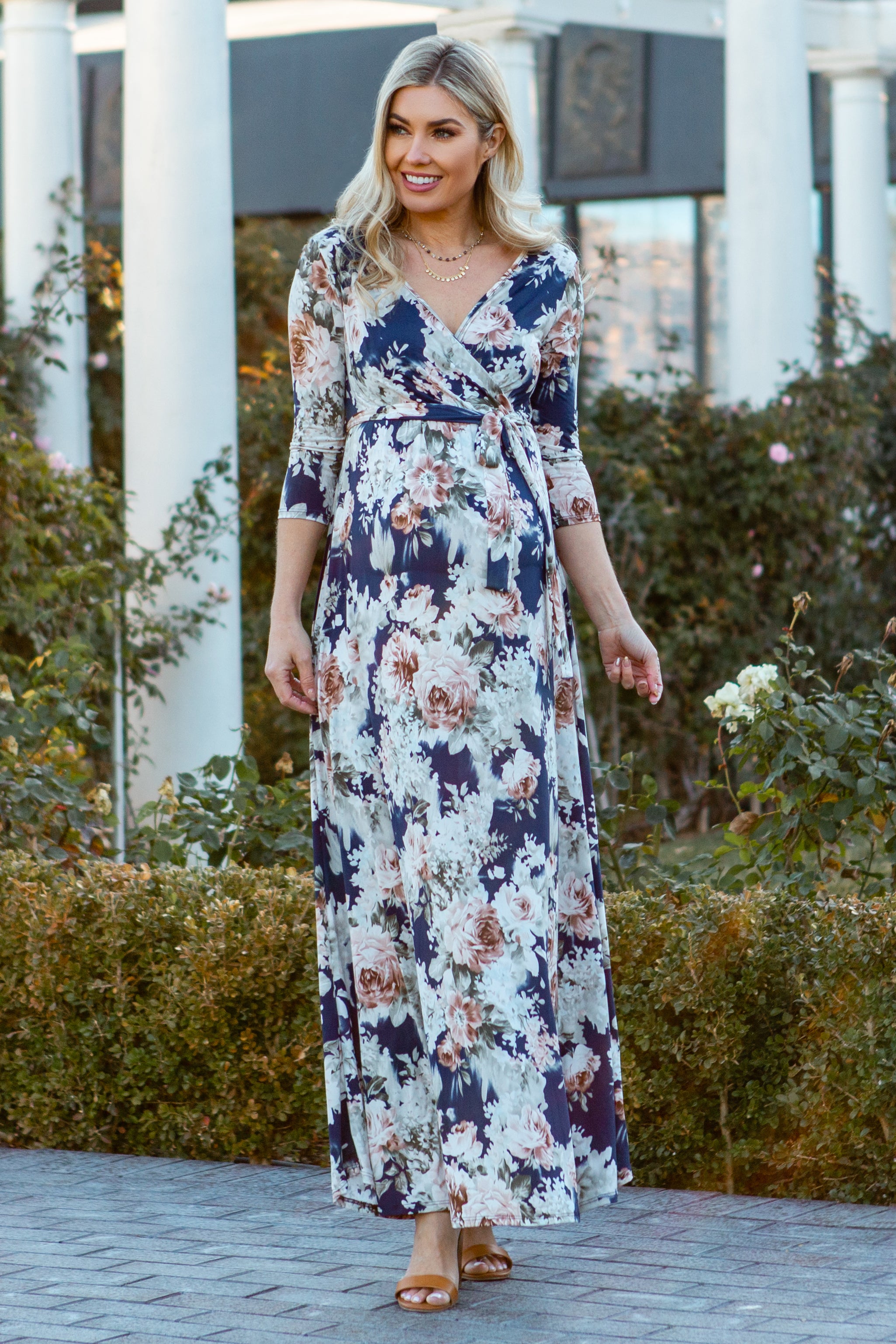 Light Blue Floral Pink And Blue Maternity Maxi Dress Pink Blush