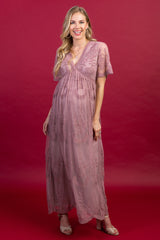 PinkBlush Mauve Lace Mesh Overlay Maternity Maxi Dress