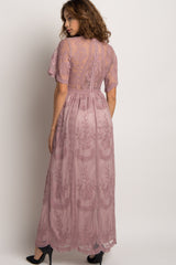 PinkBlush Mauve Lace Mesh Overlay Maxi Dress