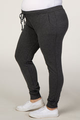 Charcoal Solid Hued Drawstring Plus Maternity Joggers