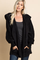 Black Fuzzy Hooded Long Sleeve Maternity Jacket