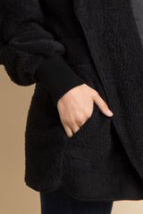 Black Fuzzy Hooded Long Sleeve Jacket