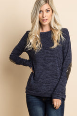 Navy Heathered Sequin Elbow Patch Sweater