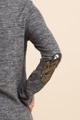 Charcoal Grey Heathered Sequin Elbow Patch Sweater