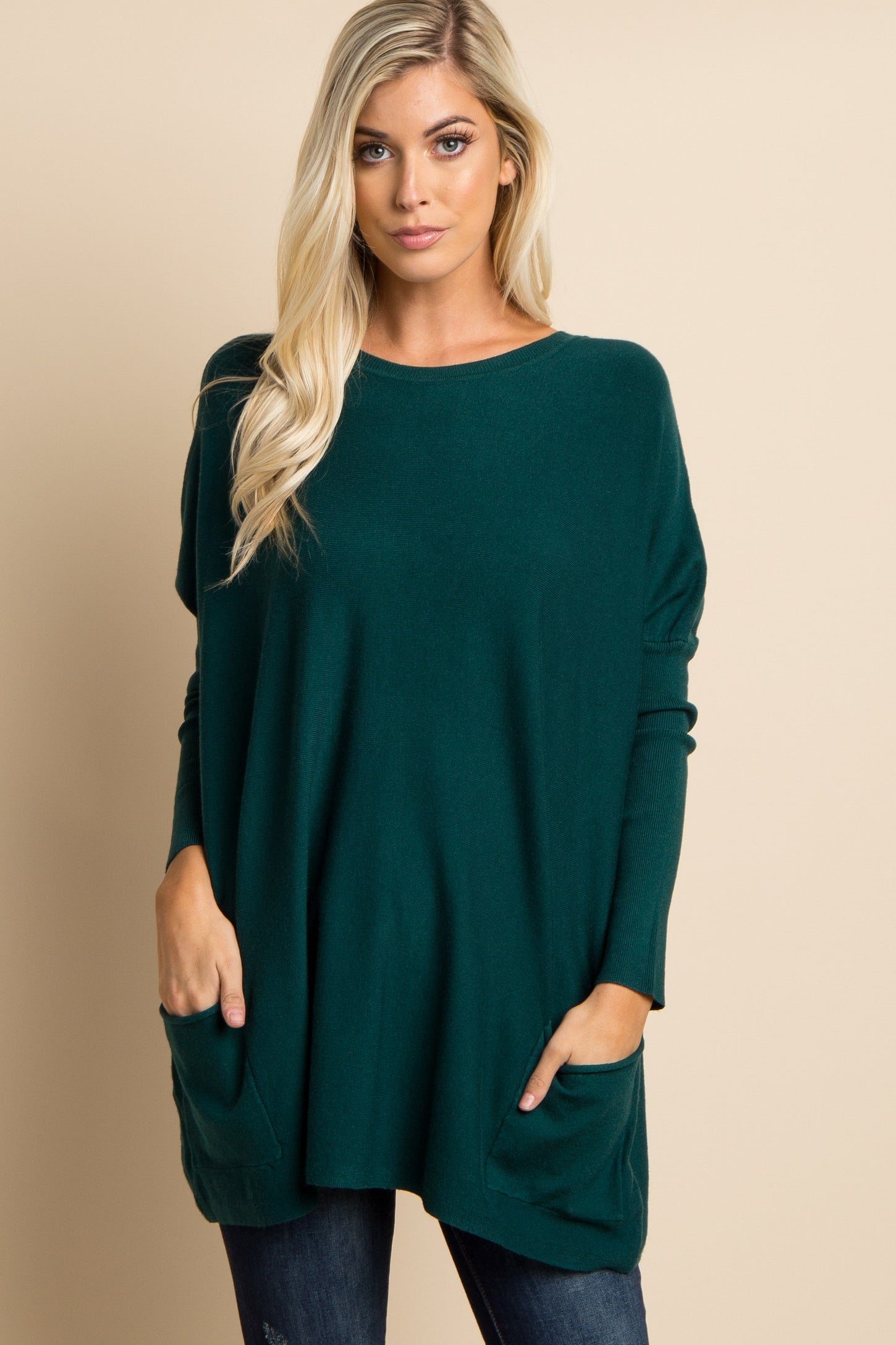 Green Pocketed Dolman Sleeve Maternity Top