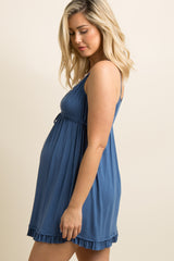 PinkBlush Navy Blue Ruffled Trim Maternity Sleep Dress