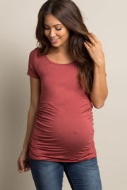 PinkBlush Rust Ruched Short Sleeve Maternity Top