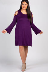 Purple Crisscross Shoulder Bell Sleeve Plus Dress