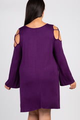 Purple Crisscross Shoulder Bell Sleeve Plus Dress