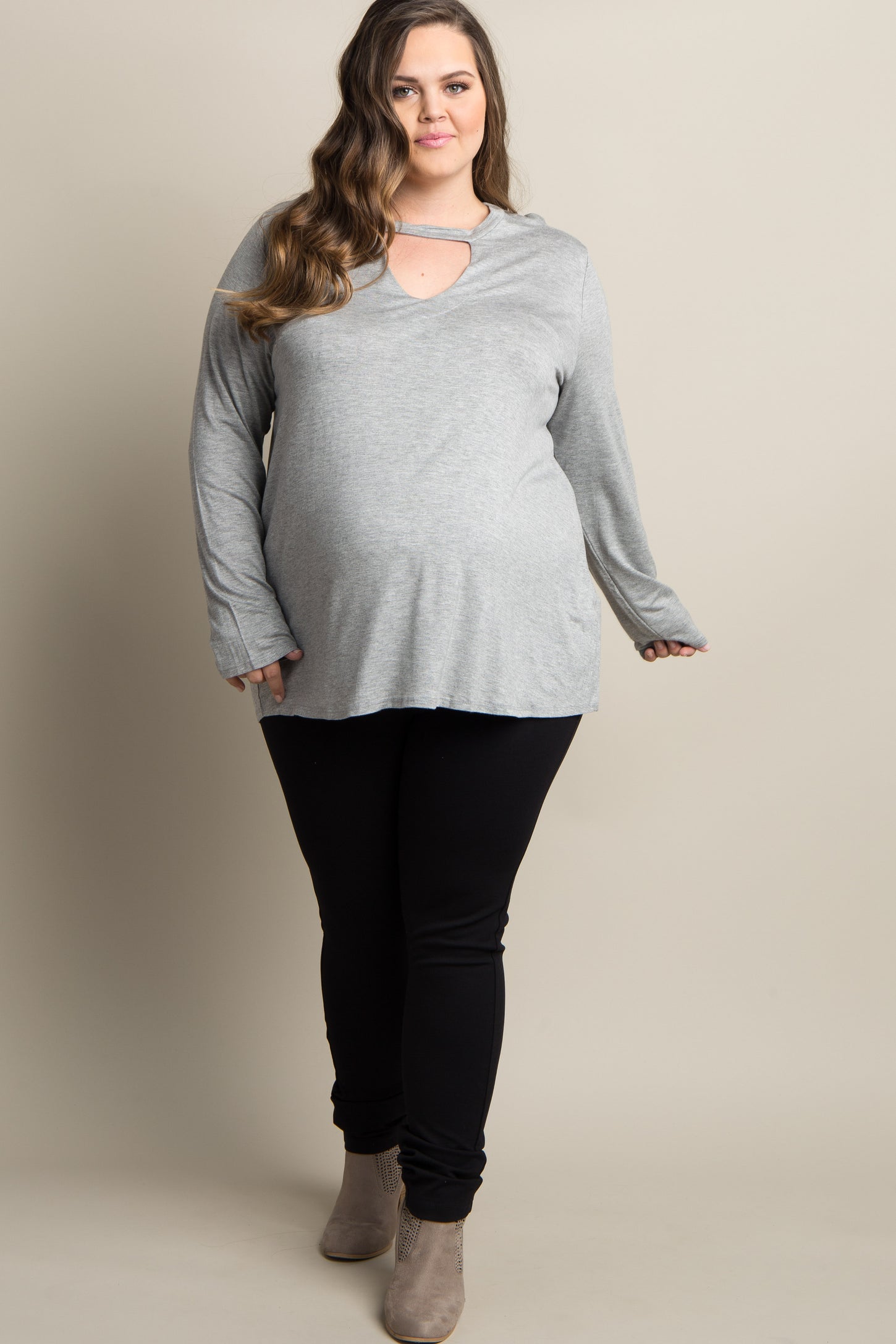 Heather Grey Solid Cutout Front Plus Maternity Top