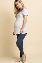 Blue Distressed Ankle Cut Maternity Jeans