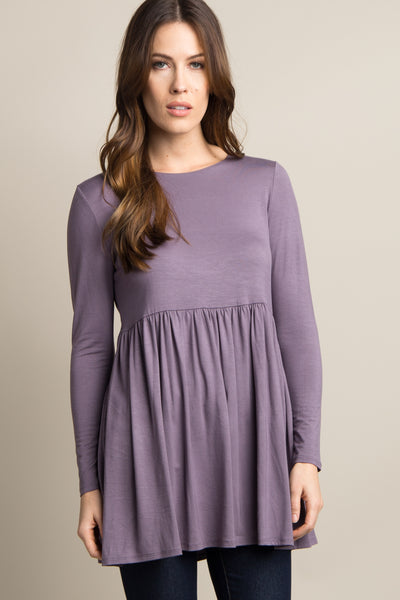 purple peplum top with black liquid leggings
