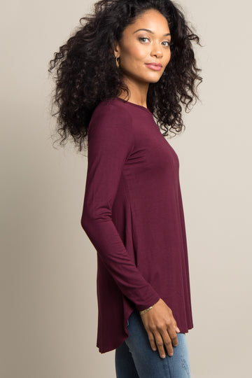 Burgundy Basic Long Sleeve Top