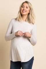 Beige Basic Long Sleeve Maternity Top