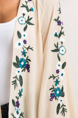 Ivory Embroidered Chiffon Long Kimono