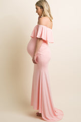 PinkBlush Pink Ruffle Off Shoulder Mermaid Maternity Photoshoot Gown/Dress