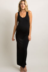 Black Sleeveless Fitted Maternity Maxi Dress