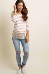 Mauve Striped Fitted Ruched Maternity Top