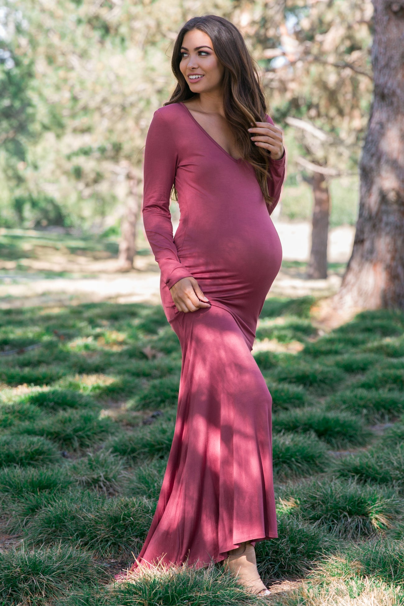 PinkBlush Beige Long Sleeve Photoshoot Maternity Gown/Dress