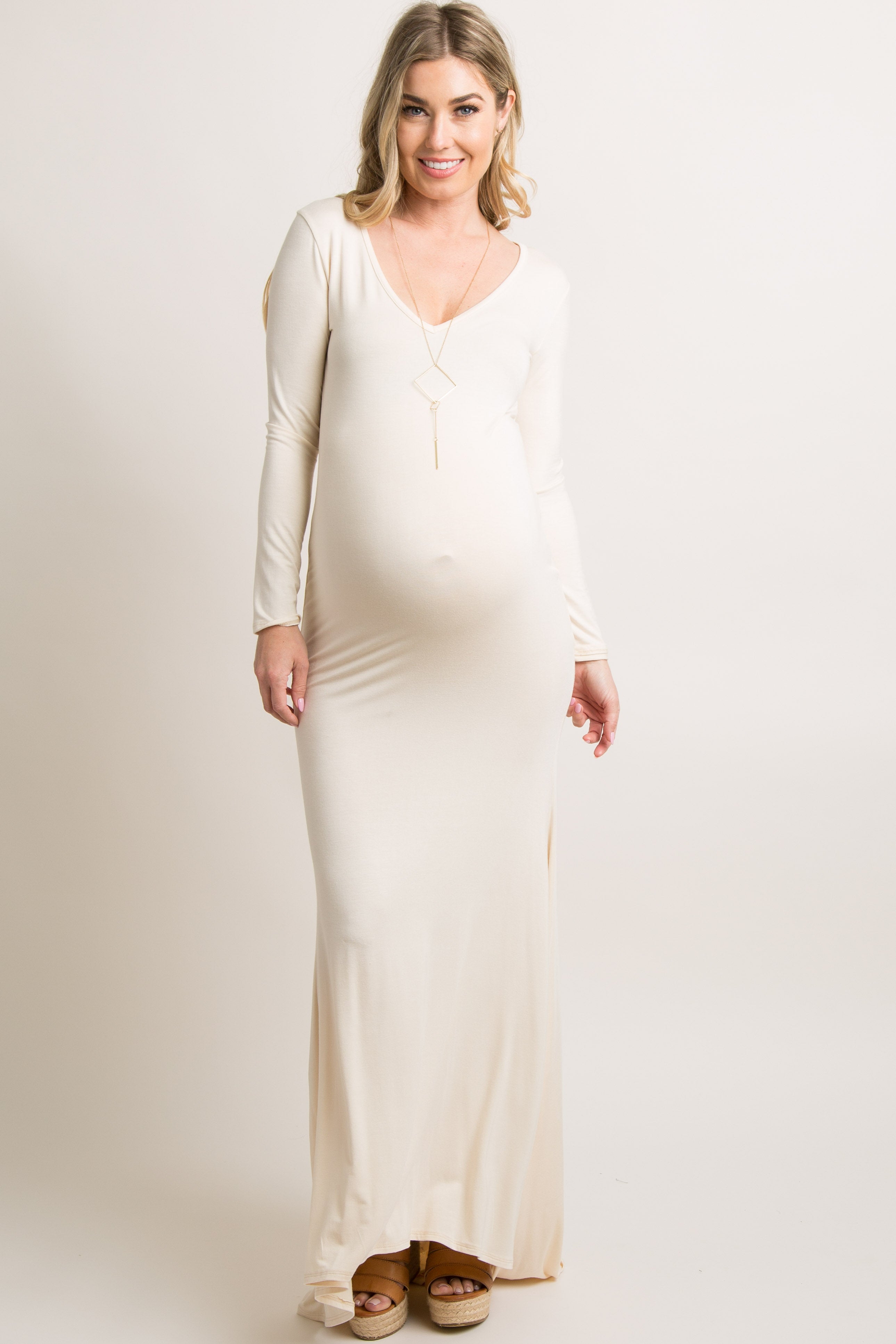 knee length dresses for ladies Baltic Born Womens Lainey Smocked Dotted Midi Dress | Beige main image 0