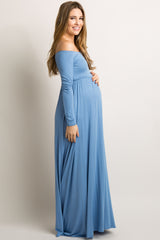 PinkBlush Tall Blue Off Shoulder Maternity Maxi Dress