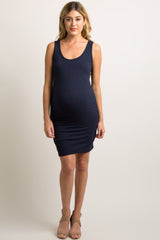 PinkBlush Navy Blue Sleeveless Ribbed Fitted Maternity Dress