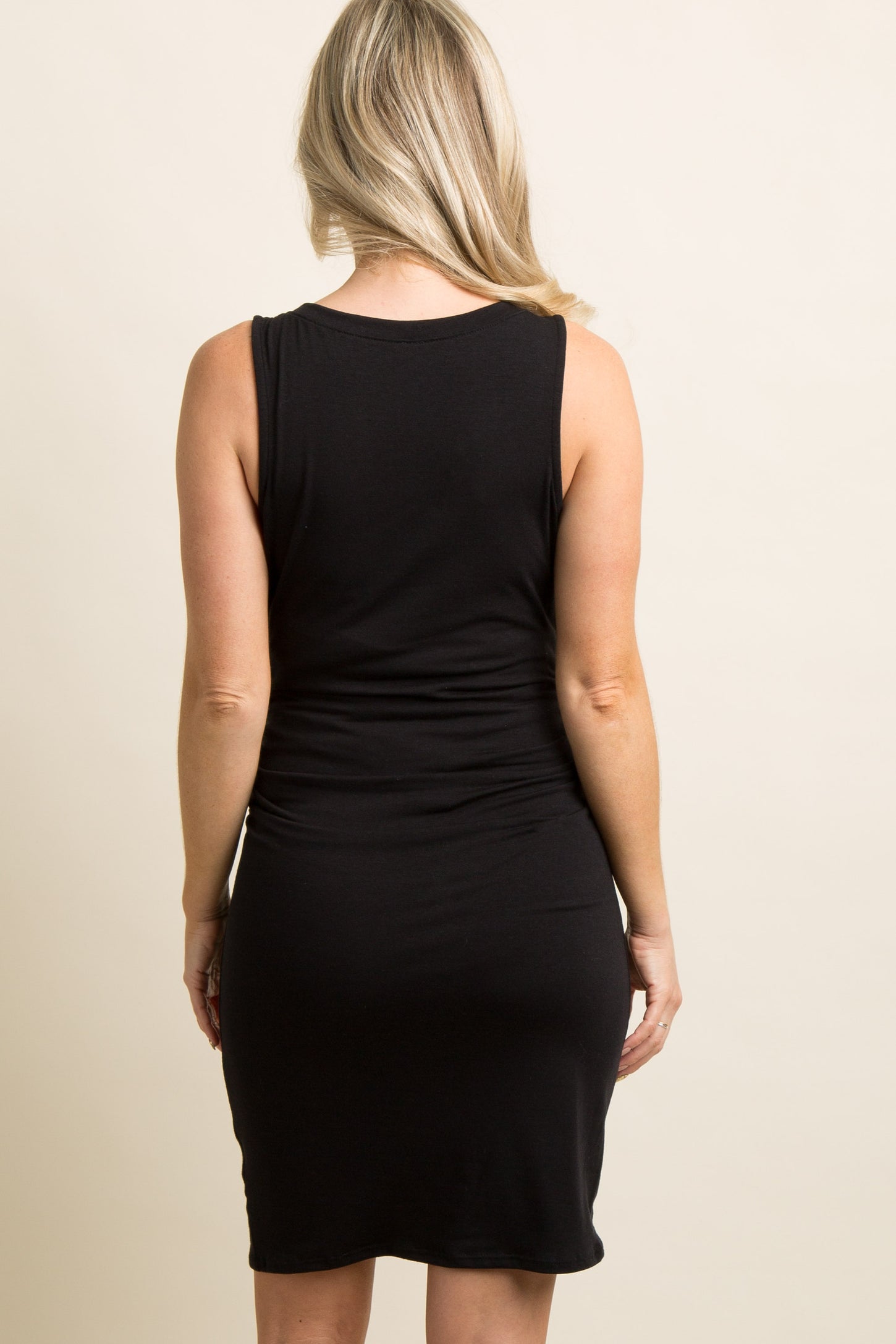 PinkBlush Black Sleeveless Ruched Fitted Maternity Dress
