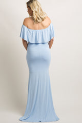 PinkBlush Light Blue Ruffle Off Shoulder Mermaid Maternity Photoshoot Gown/Dress