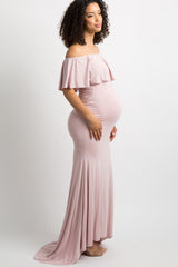 Light Pink Ruffle Off Shoulder Mermaid Maternity Photoshoot Gown/Dress ...