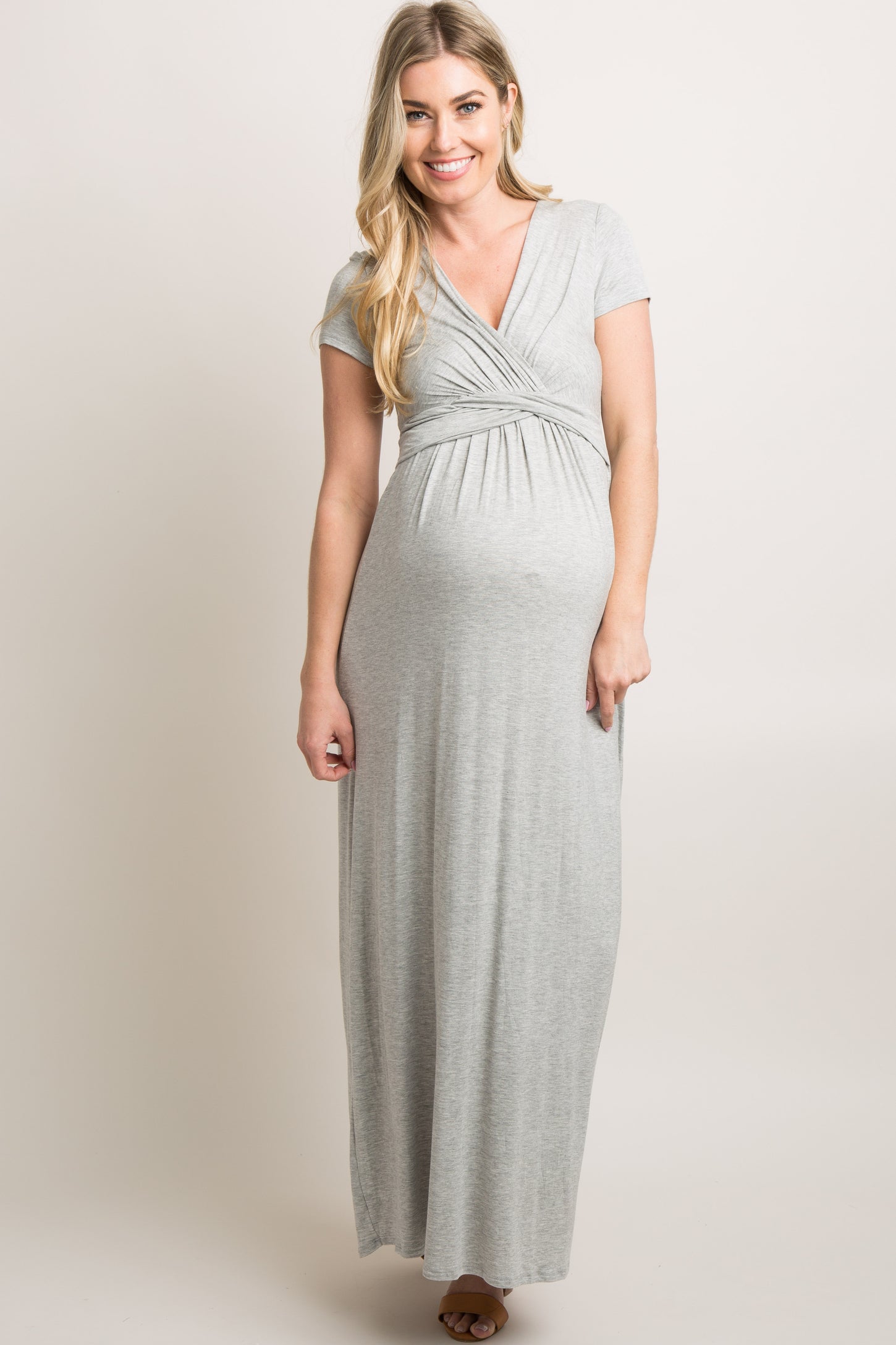 PinkBlush Heather Grey Draped Maternity/Nursing Maxi Dress