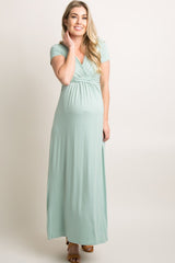 PinkBlush Petite Light Olive Draped Maternity/Nursing Maxi Dress