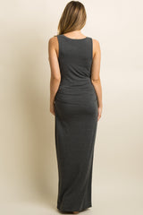 PinkBlush Charcoal Grey Ruched Sleeveless Fitted Maternity Maxi Dress