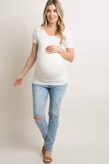 PinkBlush White Basic Fitted Short Sleeve Maternity Top