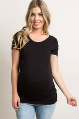 PinkBlush Black Basic Fitted Short Sleeve Maternity Top