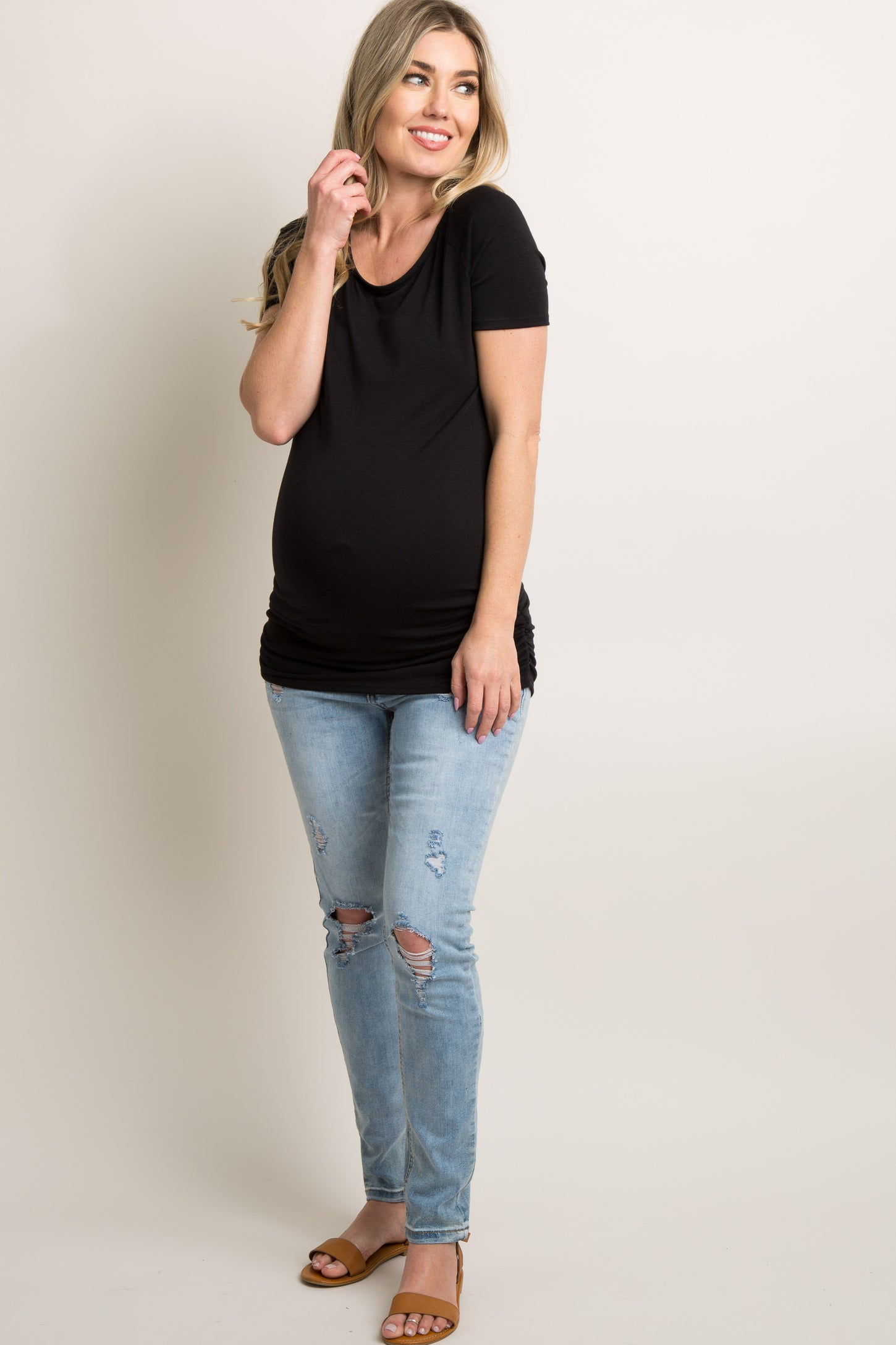 PinkBlush Black Basic Fitted Short Sleeve Maternity Top