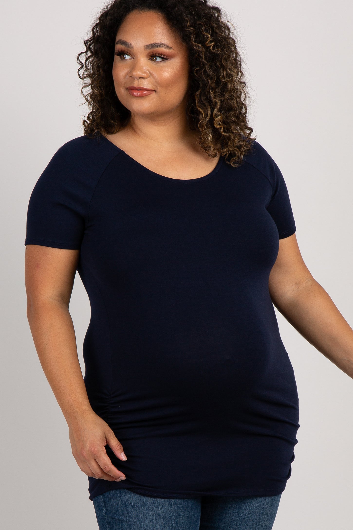Navy Basic Fitted Short Sleeve Plus Maternity Top