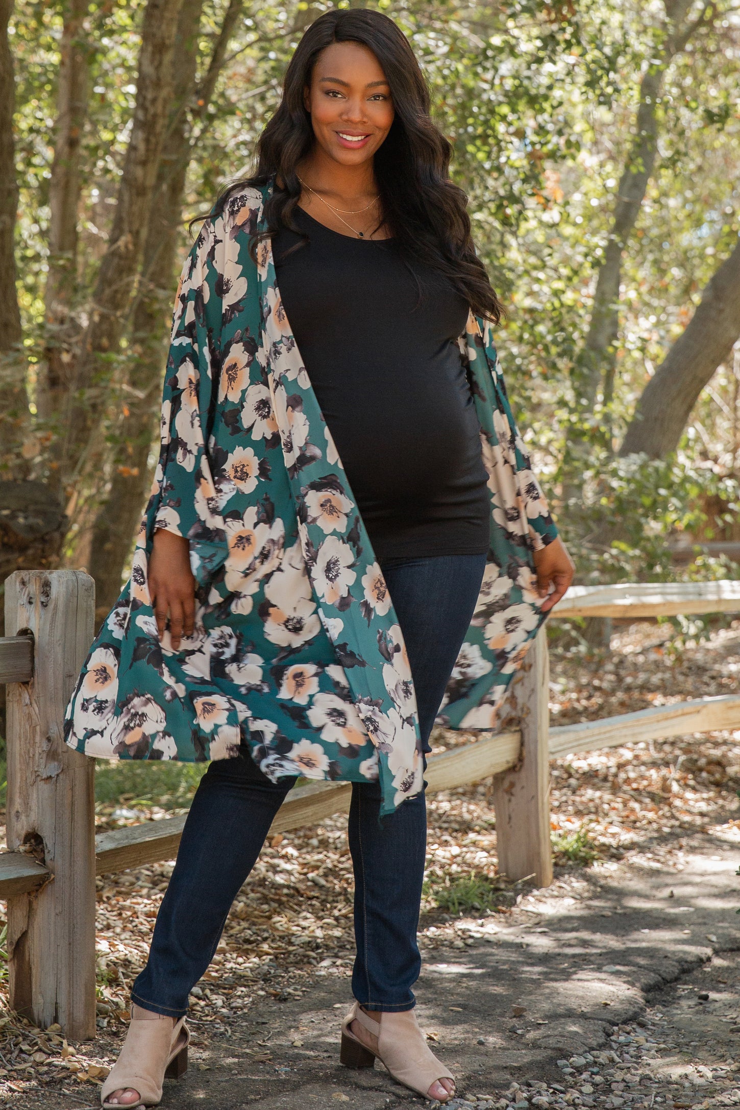 PinkBlush Green Floral Chiffon Long Maternity Plus Cover Up