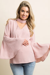 Light Pink Cutout High Neck Maternity Blouse