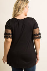 Black Crochet Mesh Sleeve Plus Maternity Top