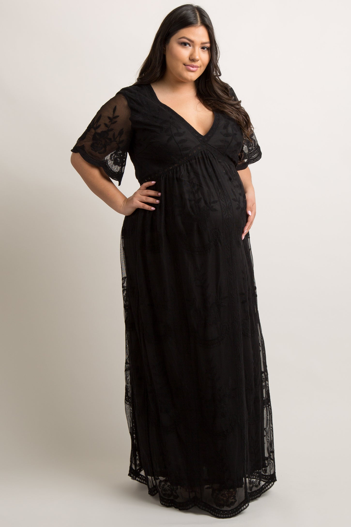 PinkBlush Black Lace Overlay Maternity Plus Maxi Dress PinkBlush Black Lace Overlay Maternity Plus Maxi Dress